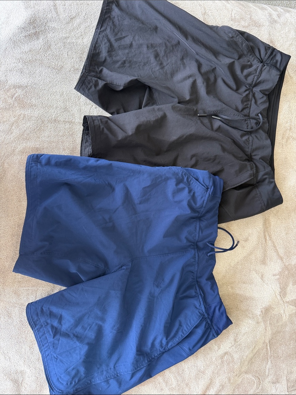 2 pairs Lands' End Black Navy Board Shorts Adjustable Elastic Waistband 8” 12